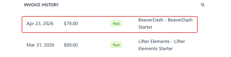 Stripe portal Invoice history section with an invoice row highlighted to show that the whole row is clickable